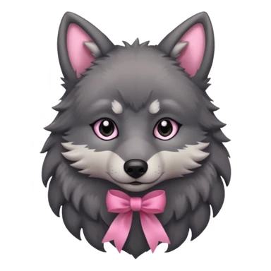 sad cute dark grey wolf with a pink ribbon sticker