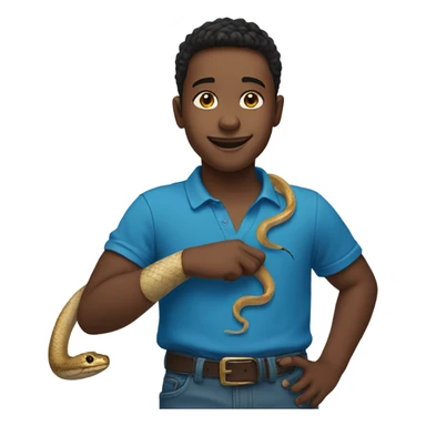 smiling boy outdoors in blue with snake on arm sticker