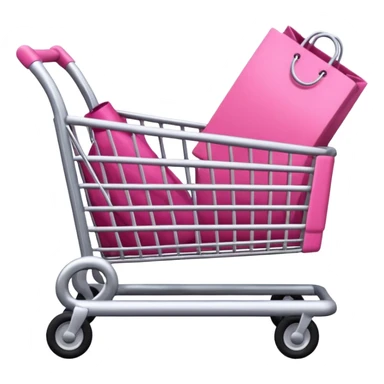 Carrinho na cor rosa cheio de compras femininas, com diversas maquiagens, roupas  sticker