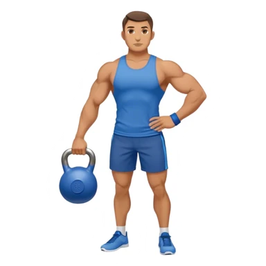 strong man with blue shorts holding kettlebell sticker