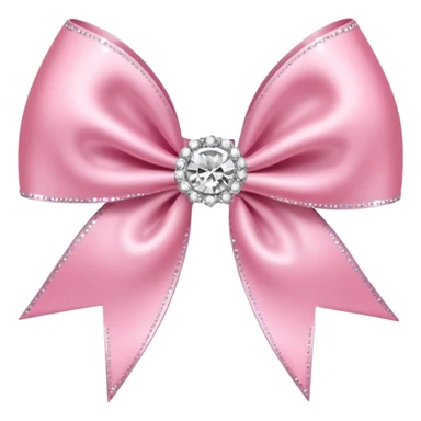Cutesy pink bow emoji. Shiny baby pink satin ribbon. It's silver glitter sparkles on it. Shiny with rhinestones and shadowed to look three-dimensional sticker