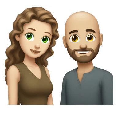 bald bearded guy green eyes hug long curly brown hair white girl sticker
