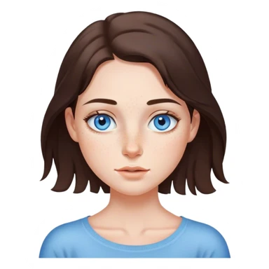 Brunette girl with blue eyes and shoulder lenght hair freckles on nose and under eyes sticker