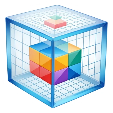 An icon featuring a transparent cube with geometric sections and mathematical calculations, symbolizing the study of mathematics. The design includes algebraic formulas, graphs, and mathematical symbols, representing advanced mathematical concepts and problem-solving. Transparent background sticker