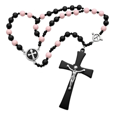Black beaded ankh rosary light pink and silver sticker