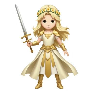 Lumine (from Genshin Impact) White and golden clothes, blonde, long-haired, with a big flower hair clip, and wielding a sword (full body) sticker