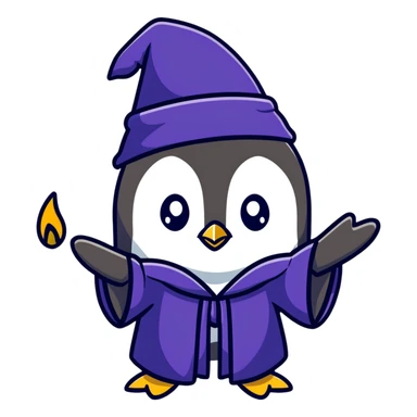 Penguin wizard casting a spell sticker