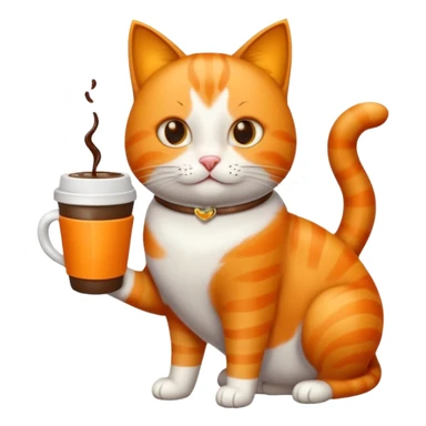 Gato naranja tomando café frio con un popote agarrándolo con sus patitas sticker