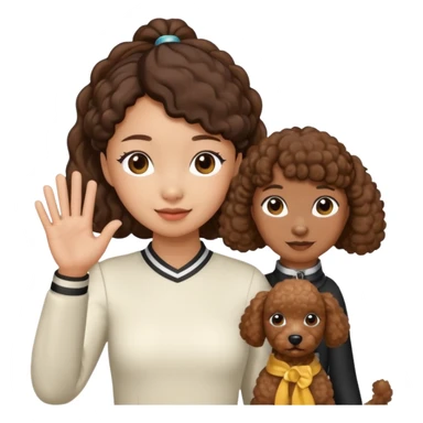 A Asia pony tail girls and brown poodle Say goodbye sticker