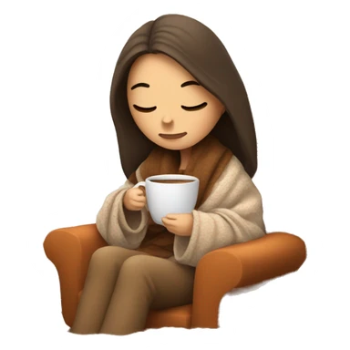 Brunette white girl covered in blanket autumn vibe sitting on a cozy chair holding coffee eyes closed sticker