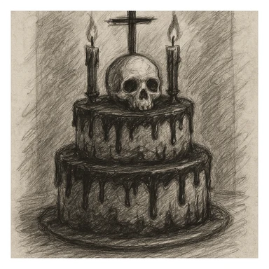 gothic cake, pencil sketch style sticker