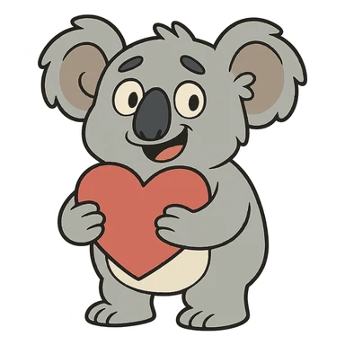 cartoon koala holding a heart in flat toon style sticker