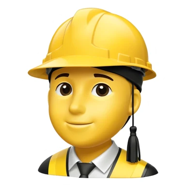 A bright yellow hard hat with a small black tassel hanging from one side, combining the traditional graduation cap with an engineer's safety helmet. The helmet has realistic ridges and a sturdy design, symbolizing construction, engineering, and technical expertise. The tassel is slightly swaying, adding a graduation touch. The background is plain white. sticker