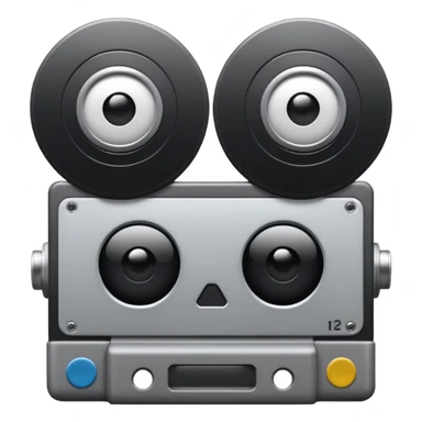 Minimalist emoji-style sticker of a VHS tape where the reels look like eyes, staring out. Black, white, and gray tones only.
 sticker