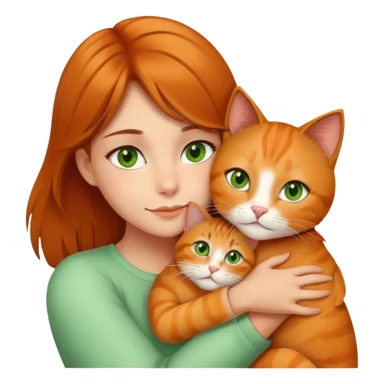 A girl with golden brown hair and brown eyes hugging a orange cat with green eyes sticker