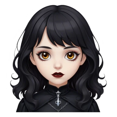 a pale white vampire girl with medium black wavy hair and bangs with brown eyes wearing black gothic clothing sticker