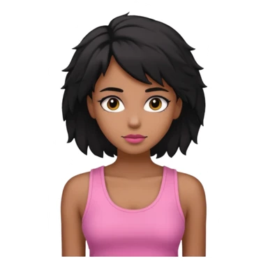 chica morena , corte de cabello negro y un poco despeinado, con una blusa de tirantes simple, rosa y coquette sticker