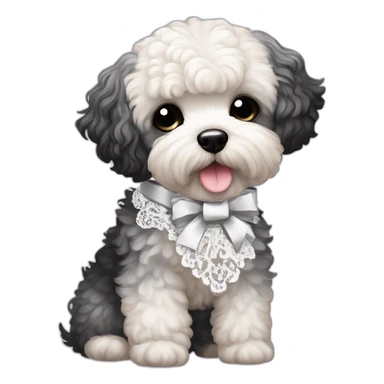 Maltipoo, black and white hair, anime style with coquette lace ribbon sticker