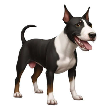 black and brown bull terrier with tongue sticker