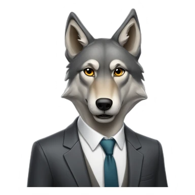 Portrait of Big Bad Gray Wolf with a human-like face wears a sleek jacket and tie like a salesman sticker