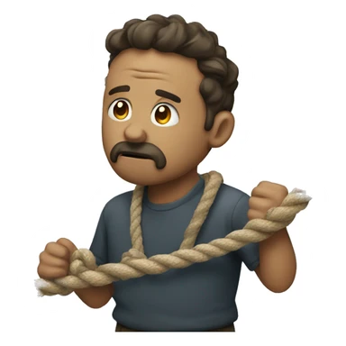 a sad man pulling rope sticker
