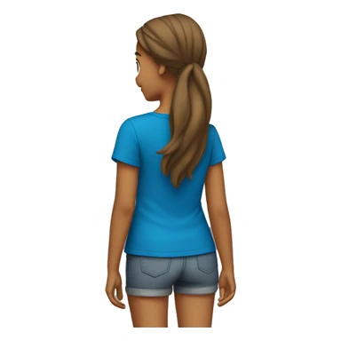girl in a blue T-shirt stands with her back sticker