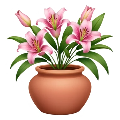 pink lily flowers in a clay pot sticker