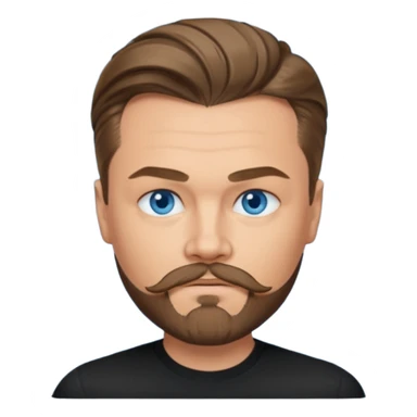 a good looking like leonardo di caprio blue eyes, beard, mustache, a black shirt, green eyes, hair tied to the back sticker