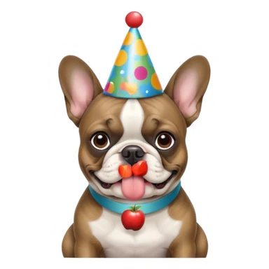french bulldog with a birthday hat and brindle coloring. please make it apple emoji style please sticker