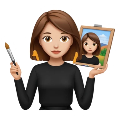 femme brune cheveux mi long noir artiste peintre sticker