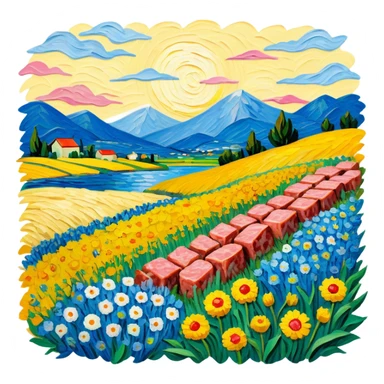 van gogh style abstract SPAM  meat flowers landscape sticker