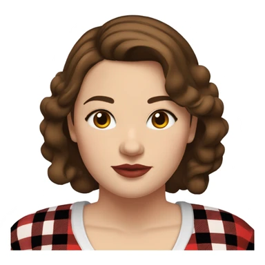 Plus size woman with brown hair and brown eyes wearing red and black buffalo plaid pjs. White skin. sticker