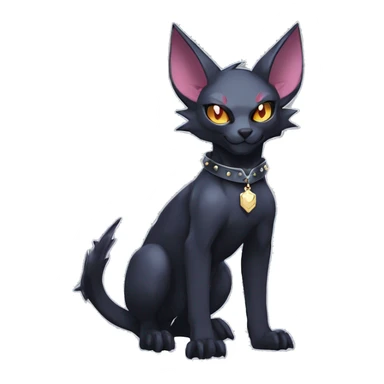 cool punk cartoon edgy distinguished elegant beautiful fantasy black ethereal nargacuga-bat-zorua-sphynx-Quiana-Fakemon collar harness with big fangs full body sticker