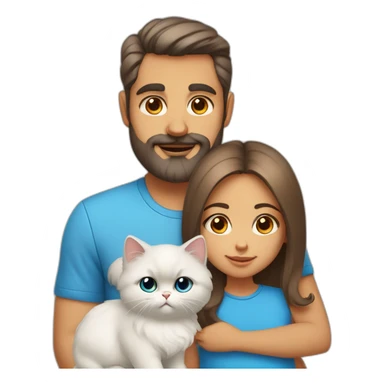 Family of three dad tall with brown eyes + mother with blue eyes + baby girl + Persian cat sticker