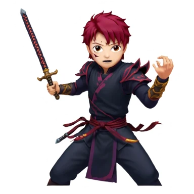 Icon for Kimetsu no Yaiba: Tanjiro Kamado wielding his sword in a dynamic battle pose, surrounded by colorful demon-slaying action. The design should capture the fiery energy and intensity of the anime with vibrant, dramatic elements. Transparent background. sticker