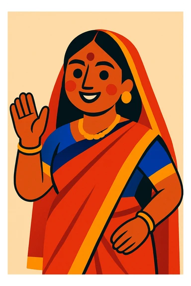 an Indian person in traditional attire, vibrant colors, friendly expression sticker