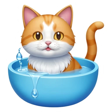 A water bowl and a cat licking sticker