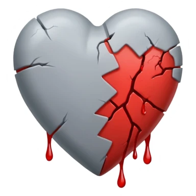 Un corazón roto de color gris con grietas  sangrando y expulsando sangre rodeado de vendas y tiritas que se despegan sin hacer efecto sticker