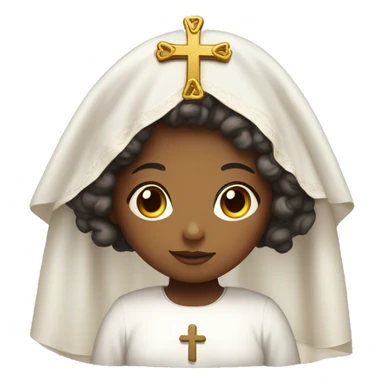 Catholic girl with curly hair and veil over her hair, a cross in the cheast  sticker
