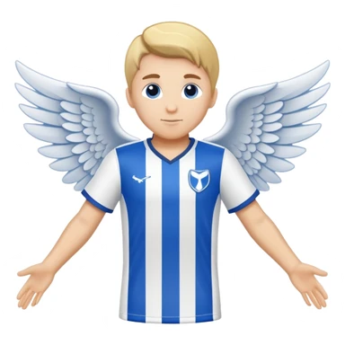 Blue and white soccer jersey with an angel symbol on the front sticker