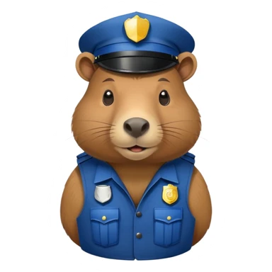 capybara wearing police hat and police vest sticker