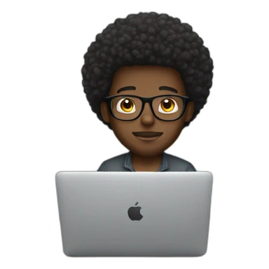 cute black man with short beard, afro, glasses, using macbook sticker