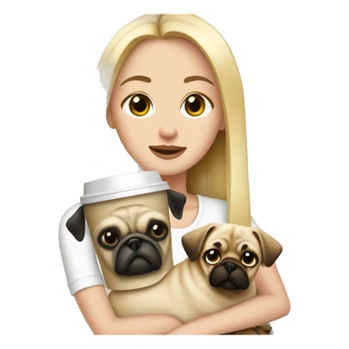Blonde girl holding a pug and Starbucks sticker