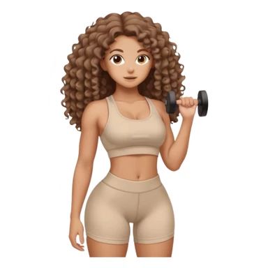 Create dream body girl with big glute and small waist and brown flat no volume curly long hair with pastel beige gym clothes  sticker