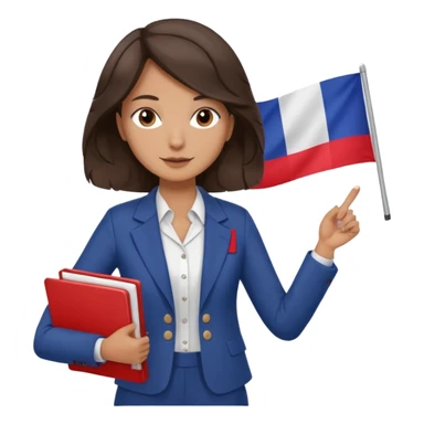 wavy dark brown hair, no glasses, fox dark eyes, with a little file in the hand, being a teacher with a board in the background with a french flag, sticker