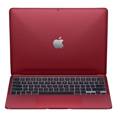 dark red coloured macbook, angled view, half closed sticker