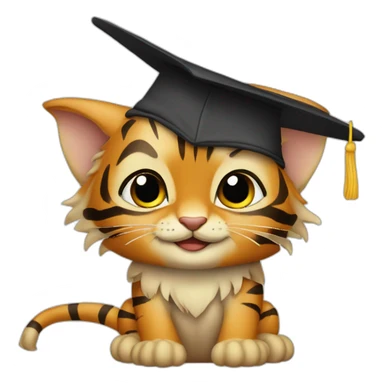 cuty tiger similar to baby yoda with a university mortarboard sticker