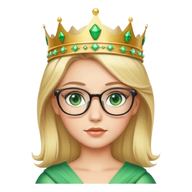beautiful princess with blonde hair, striking green eyes, wearing glasses and a crown sticker