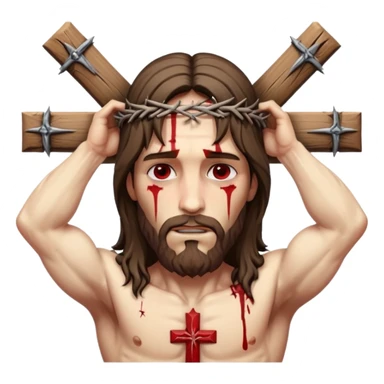 Hazme un emoji con jesuscristo en la cruz como real con el cuerpo en la cruz y la cruz entera sticker