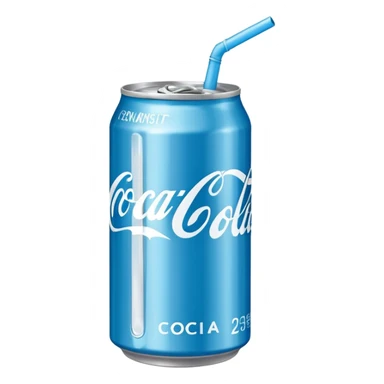 light blue Coca-Cola can with a straw sticker